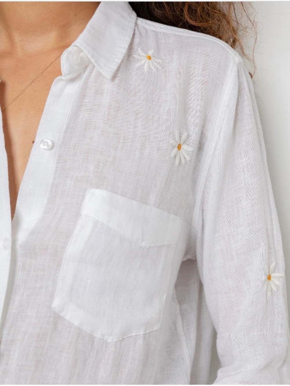 Rails Charli Linen Blend Button Down Shirt Daisy Embroidery Size Small - Picture 3 of 13
